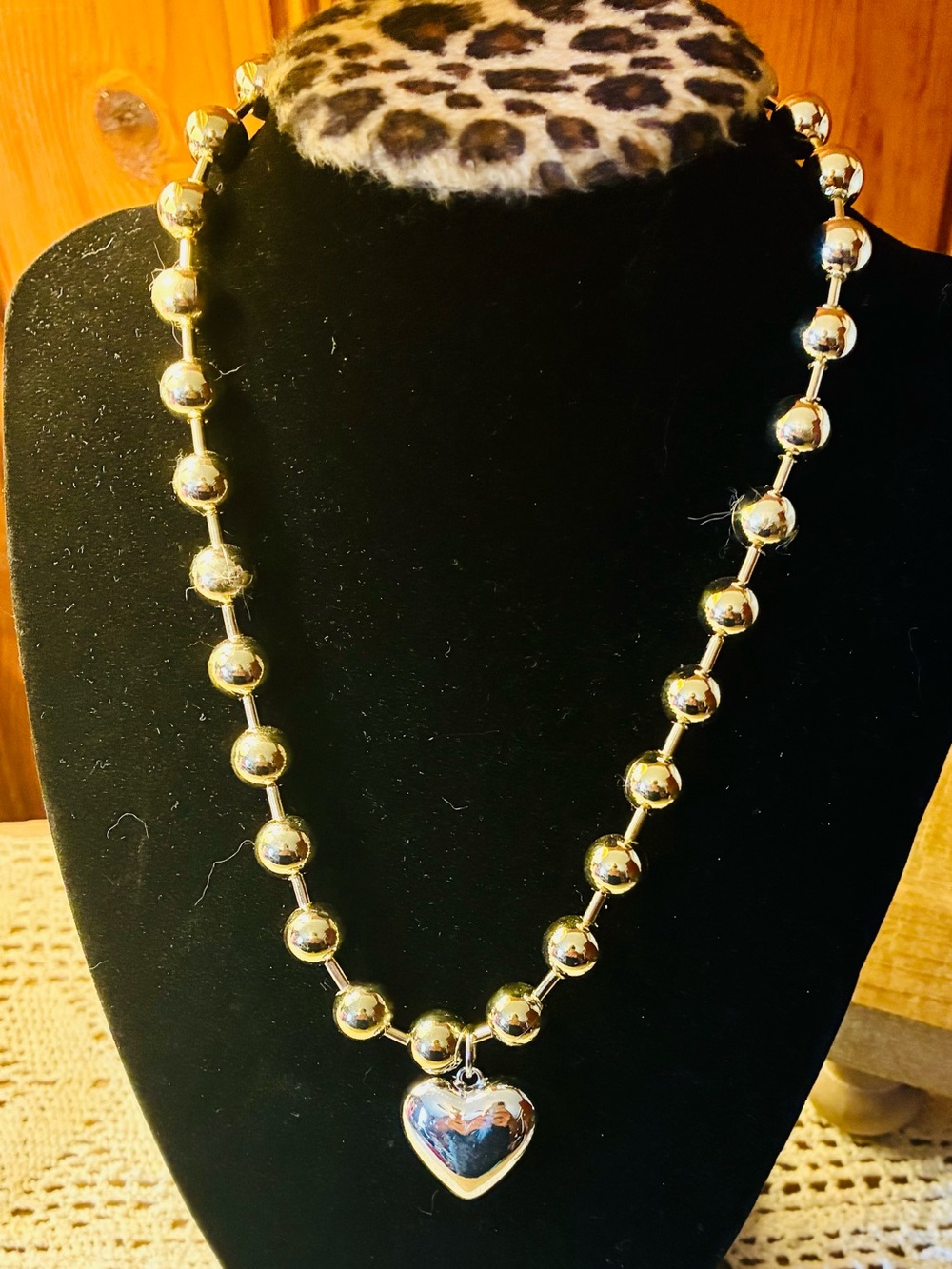 Gold Bead Necklace with Heart Pendant - Women Jewelry